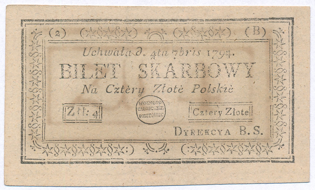 Insurekcja Kościuszkowska. 4 złote polskie 1794, seria 2-B - PIĘKNE